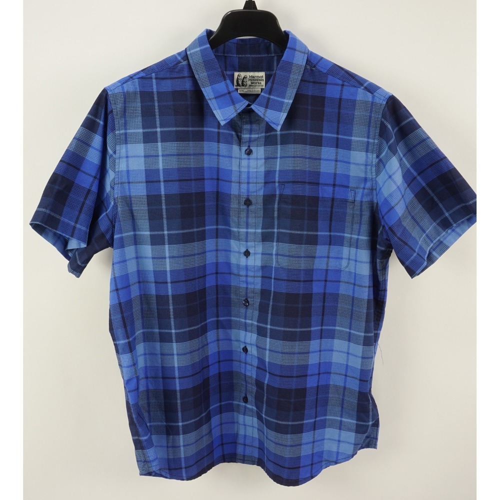 Marmot Mountain Works Eldridge Performance Button Up Shirt Men's XL Blue Plaid‎